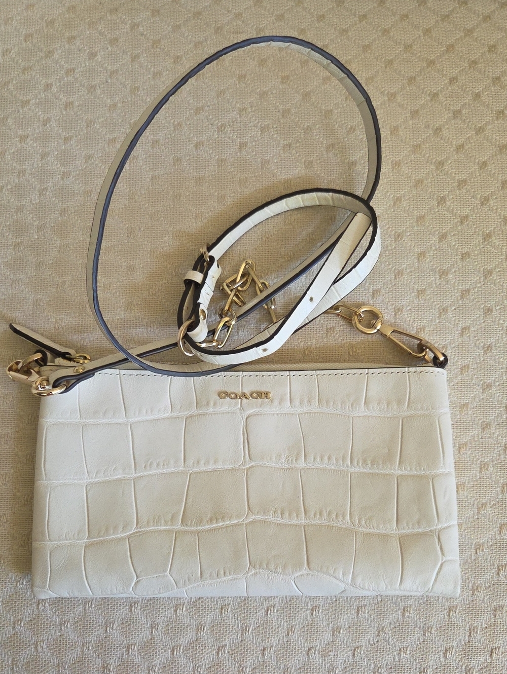Coach White Croc-Embossed Leather Crossbody with Gold Hardware